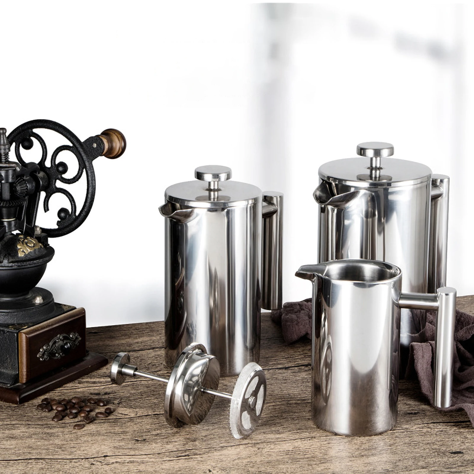 French Press Pot Filter Press Hand-made Coffee Pot Stainless Steel High Quality Double Walled Insulated 350ml/800ml/1000ml