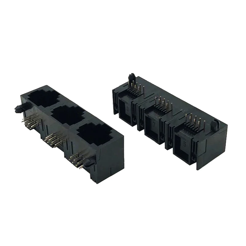 

20PCS 56 RJ45 LED plastic all-in-one socket with 8P8C design, horizontal network port assembly, 1×3 three-circuit connector