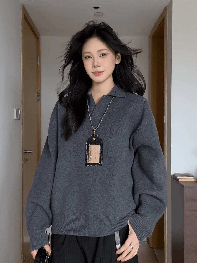 

American Sle irt Sweater Men Women Autumn Winter Lazy Old Money Sle Knitted High Quali Couple Outerwear