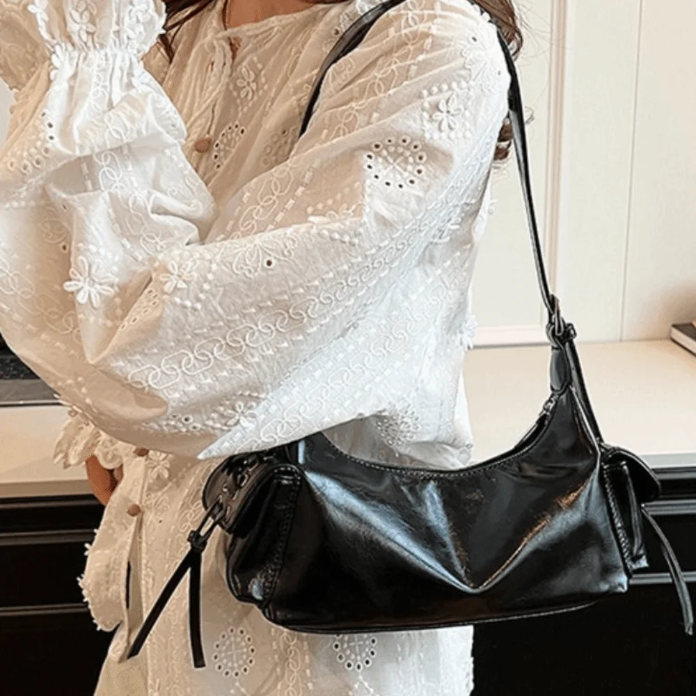 

Vintage Casual Punk Underarm Bag Retro Double Pocket Y2K Armpit Bag Solid Color Minimalist Pillow Handbag Women