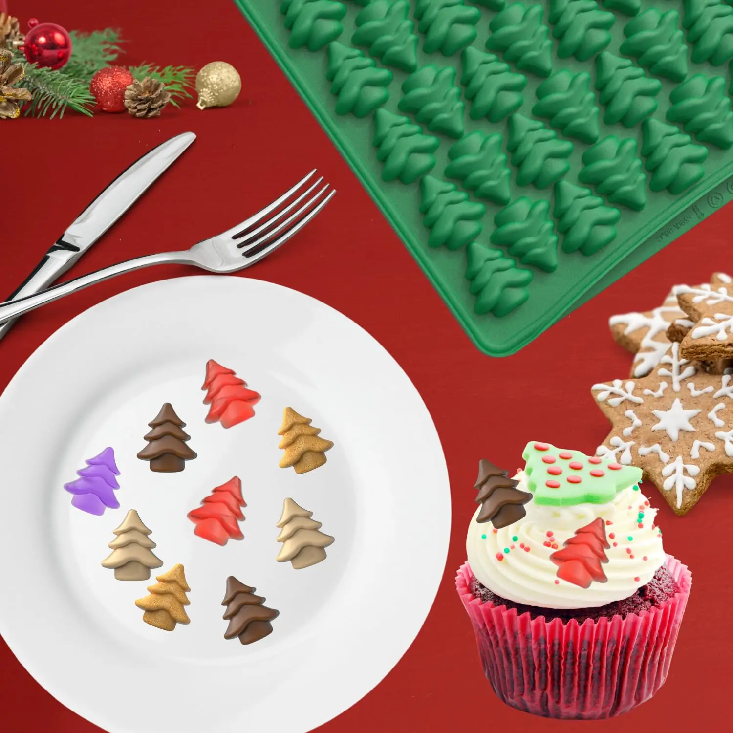 FAIS DU Mini Christmas Tree Moulds - 100 Cavity Silicone Mould for Gummy, Cookies, Pudding, Jelly & Dog Biscuit view 4