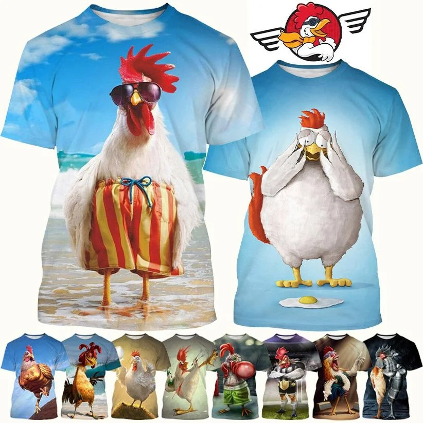 Official-website Fashion Graphic T-shirt Chicken 3D Print Mens Clothing Funny Anime Chicken Unisex Casual Short Sleeve Tees Tops