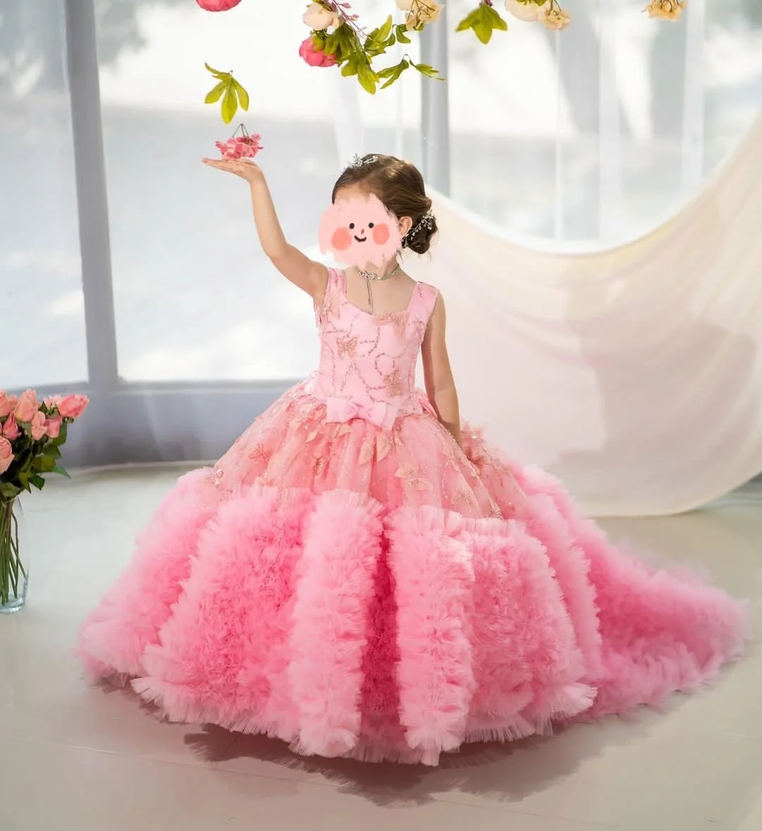 

Customized Blue Princess Flower Girl Dress for Wedding Ruffles Tiered Kids Birthday Party First Communion Elegant Ball Gowns