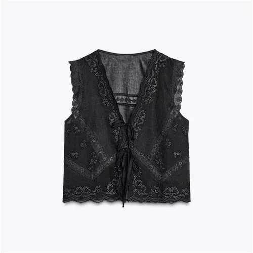 Imagen 2 del producto Chaleco superior para mujer, camiseta sin mangas con cuello en V bordado a la moda, temperamento, novedad de verano