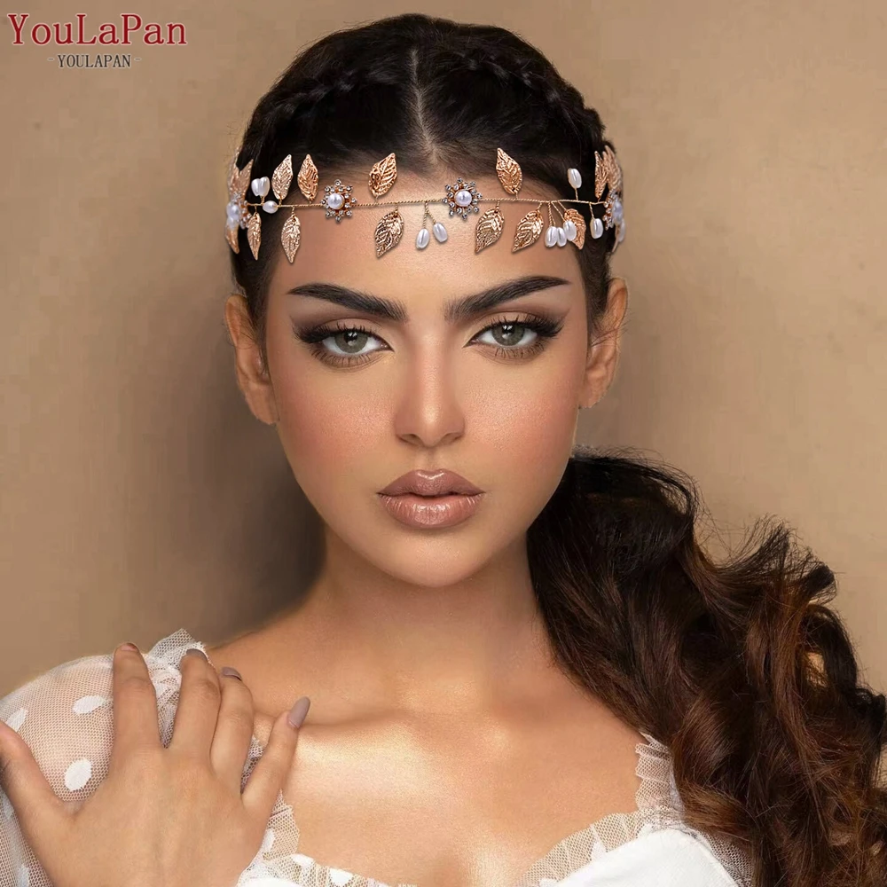 

Youlapan Graceful Alloy Leaf Pearl Hair Band Fashion Bridal Accessory For Wedding Parties Handmade Rhinestone Headdress HP110