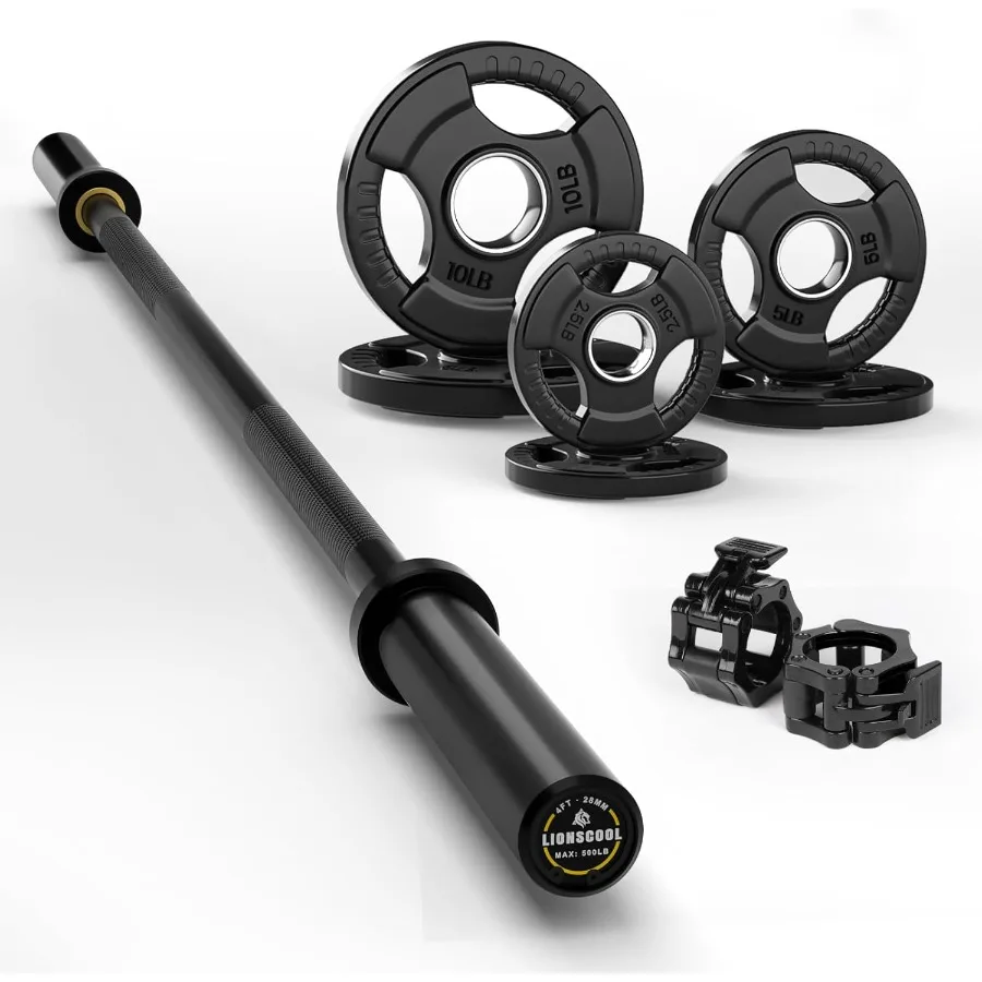 LIONSCOOL Barra Premium de 4 pies/4,9 pies/6 pies para entrenamiento de fuerza y levantamiento de pesas olímpico con 2 pulgadas de diámetro Ideal para sentadillas C
