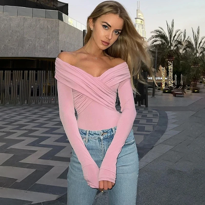 بذلات داخلية نسائية متقاطعة مع طيات ، رومبير مثير ضيق ، أكمام طويلة ، مشد أحادي اللون ، مشد أسود ، ملابس شارع غير رسمية ، موضة خريفية ، جديدة #2