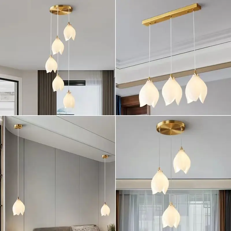Rotating Staircase Chandeliers Modern Simple Duplex Building Villa Hotel Apartment Ceramic Flower Pendant Lamps Decor For Home