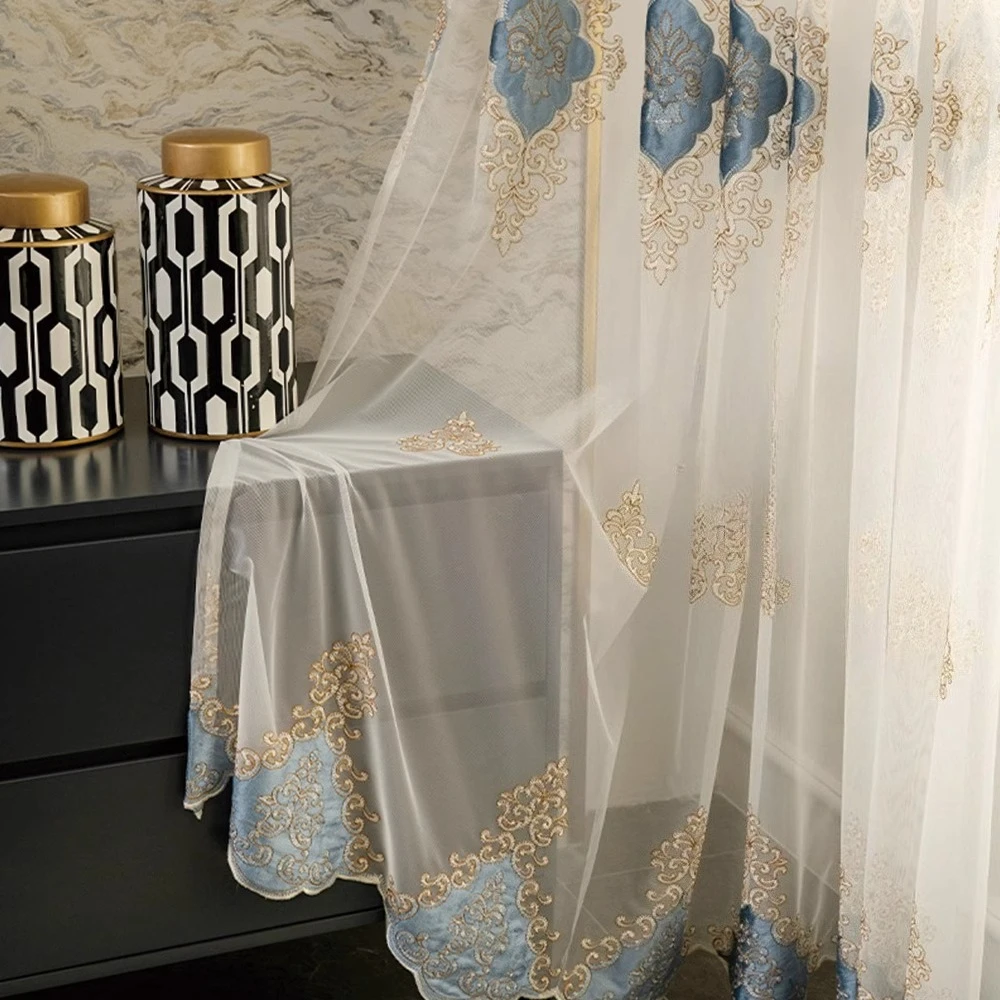

Nordic Embroidery Sheer Gauze Curtains Tulle for Balcony Living Room Bedroom Partition Luxury Voile Soft Window Drape Lace Retro