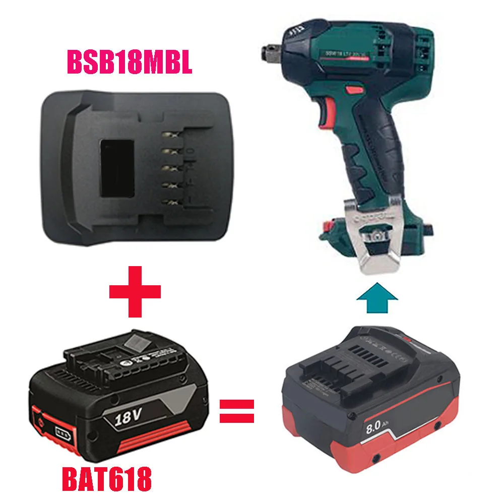 dawupine BSB18MBL Adapter Converter Can use Bosch 18V Li-ion Battery BAT618 on Metabo 18V Lithium Electrical Power Tool