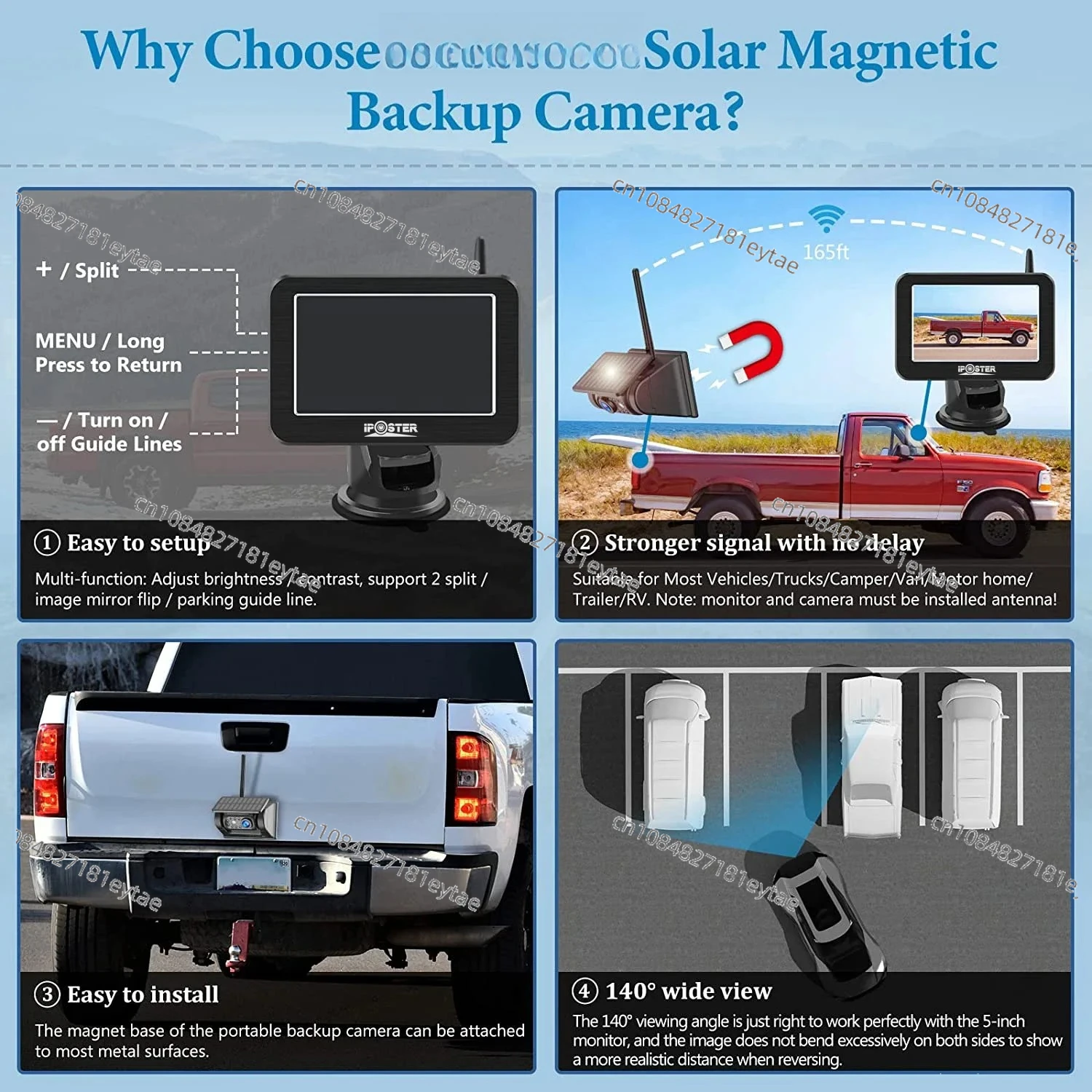 5-Inch digital wireless car rearview display with wireless magnetic hanger reversing camera kit