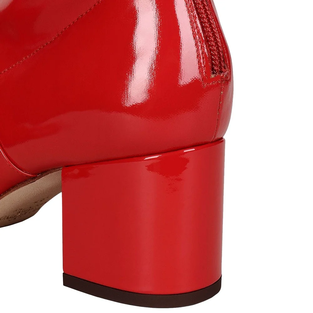 Spring new flat toe red patent leather rear zipper square heel over-the-knee boots daily dress large-size high-heeled women boot view 5