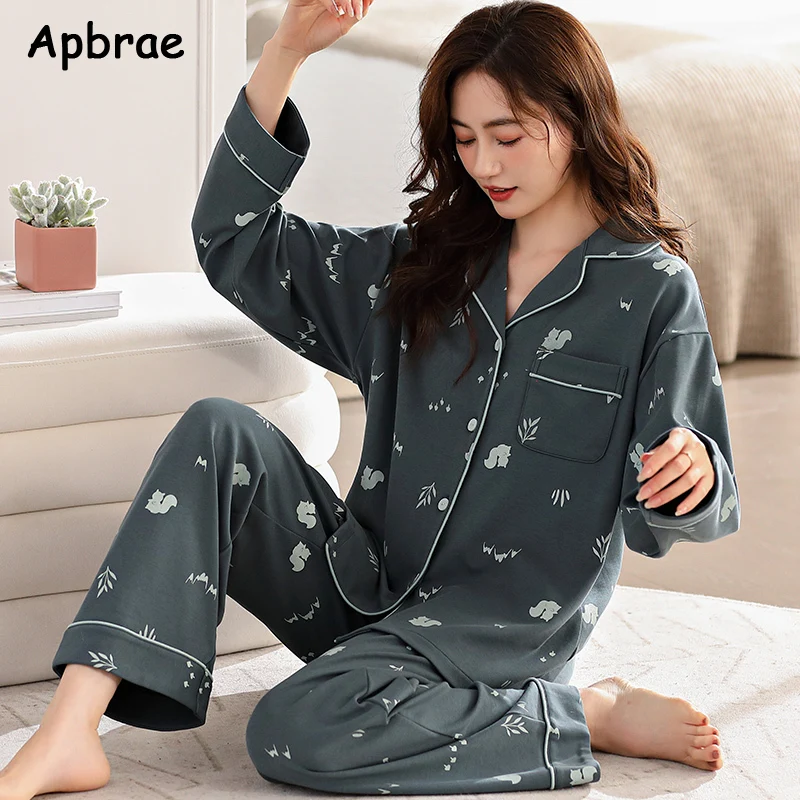 New Autumn Winter Cotton Pajamas for Women Long Sleeves Long Pants Sleepwear Woman Cardigan Pijamas Japanese Lapel Pyjamas