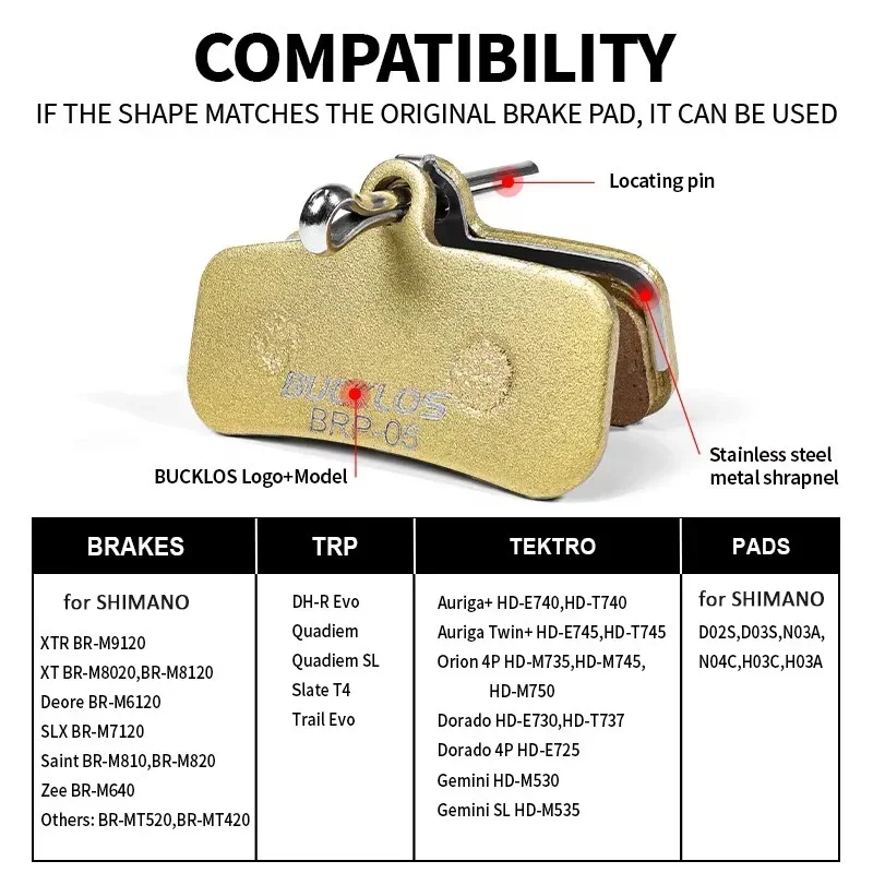 BUCKLOS Disc Brake Pads for Shimano D02S Copper Based Bike Brake Pad for BR-M9120/M8020/M8120/M7120/M6120 Hydraulic Disk Pads