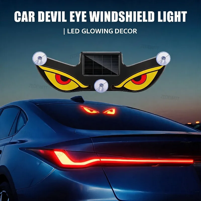 Durable Solar Powered Neon LED Car Ambient Lamp Wireless Cool Devil Eye Suction Cup USB Rechargeable Breathing Decoration Light