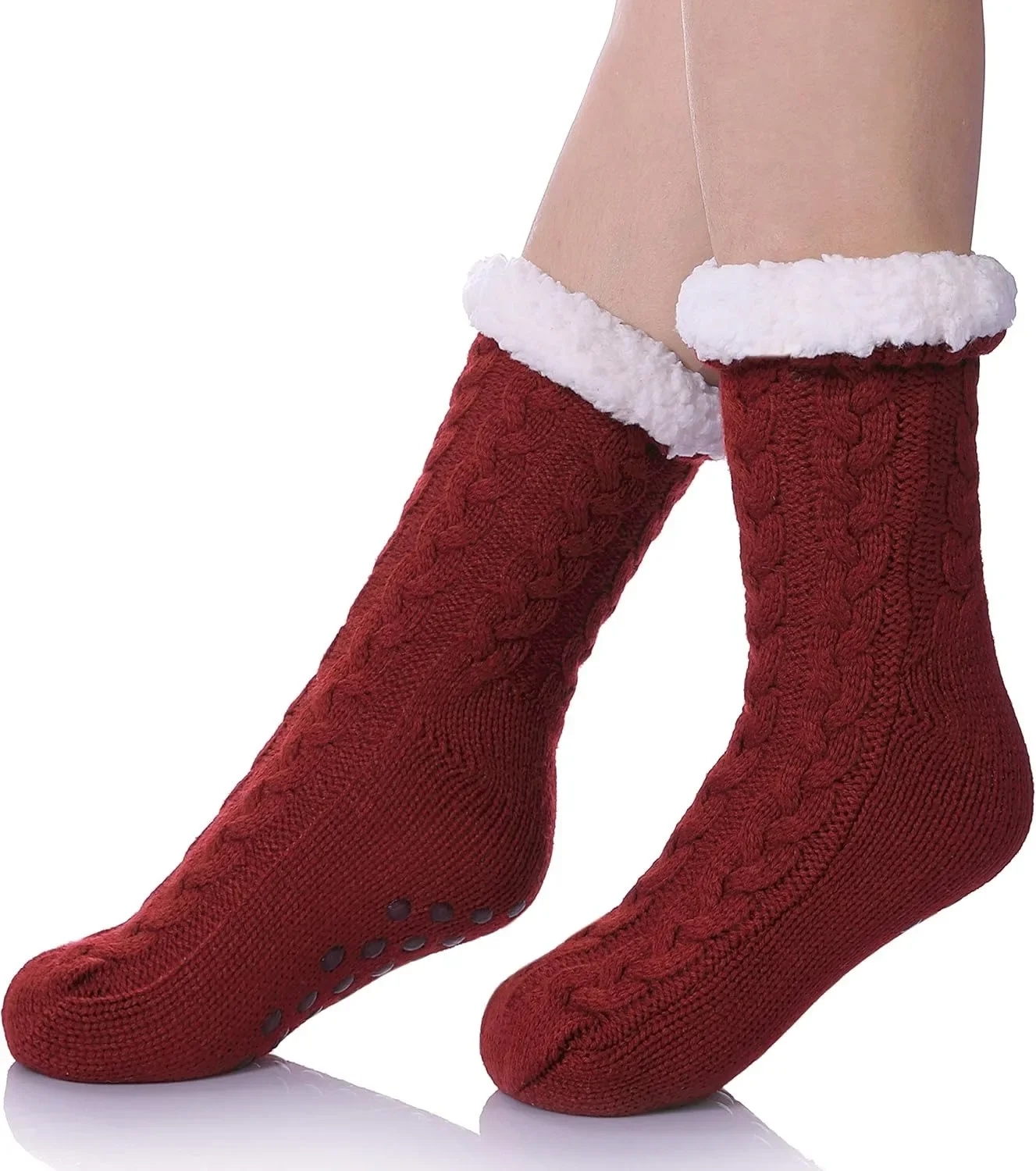 

1 Pair Tough Land Slipper Socks for Women with Grippers Non Slip, Sherpa Lined Slipper Socks