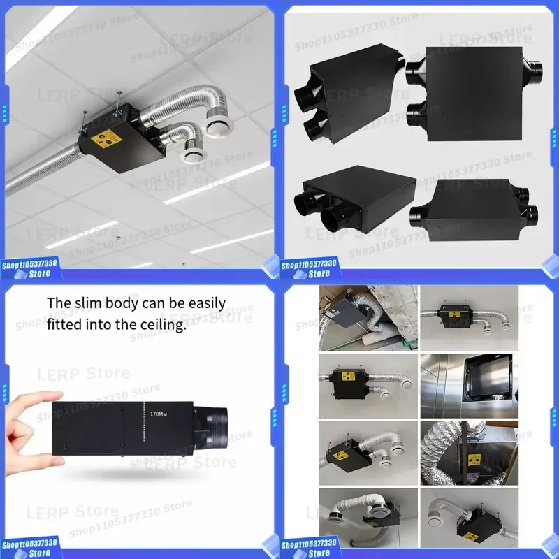 Hengbo 220V Wall Mounted Ventilator Air Handling Unit With Heat Exchanger Energy Recovery System Plastic Blade AC Motor Low