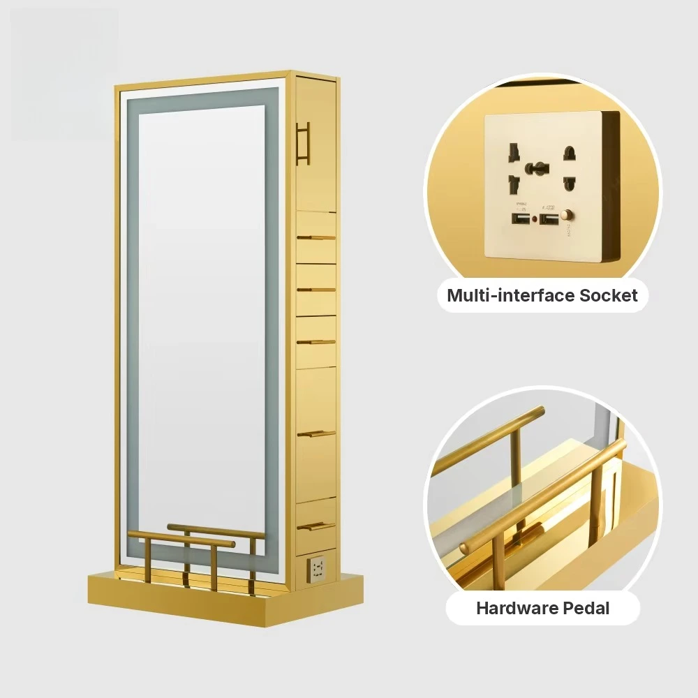 Hairsalon multifunctional stainless steel gold double-sided mirror