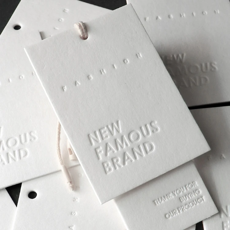 

Custom Environmentally Friendly Luxury Paper Tags, Special Texture Embossed Logo Personalized Labels for Apparel Shoes, Handbags