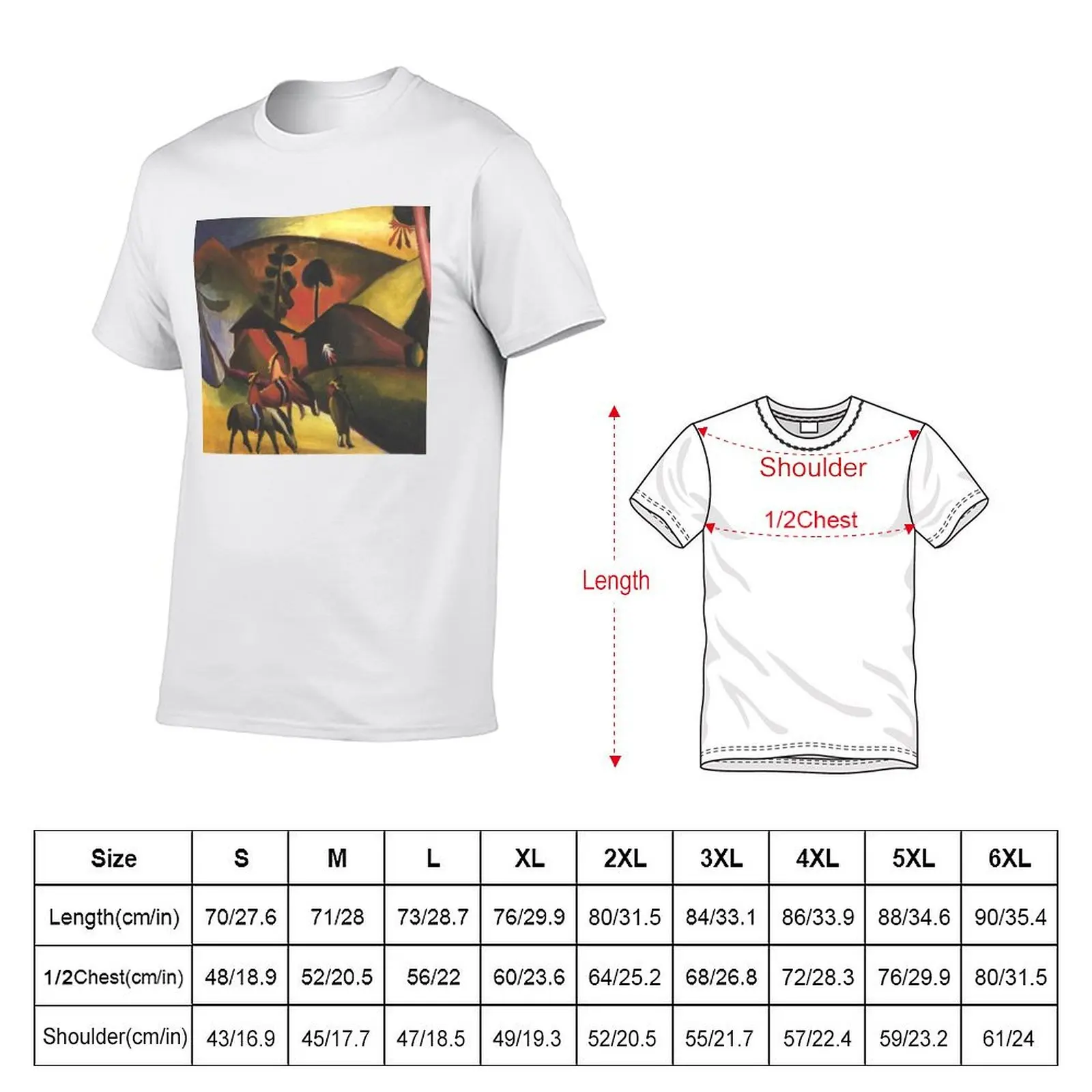 Vintage August Macke Macke Native Americans on Horse 1914 T-Shirt Work Short Sleeve Cotton Top