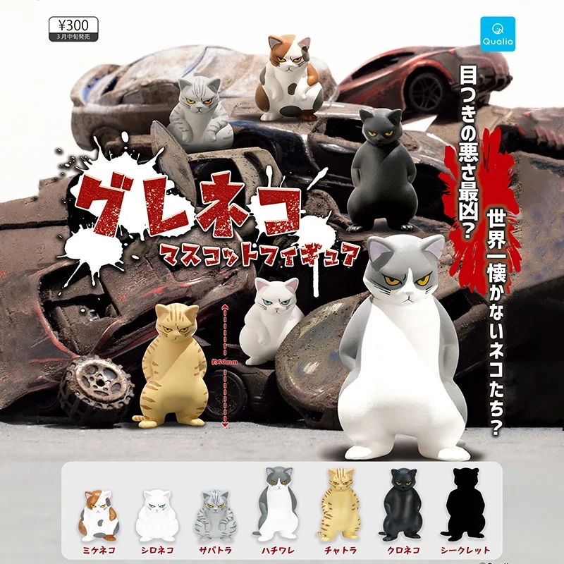 ญี่ปุ่น QUALIA ของแท้ของเล่นแคปซูลน่ารัก Kawaii Squat Kitty Cat Figurine อะนิเมะตัวเลข Gashapon รุ่น