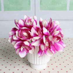 6Heads Latex Cymbidium Bunch Real Touch Artificial Flowers Bouquet for Home Decor Party Wedding Orchid Floral Photography Props