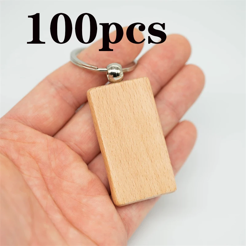 

100pcs Rectangular Blank Wooden Keychain Wood Key Chains Blank Wood Key Ring Suitable For Gift