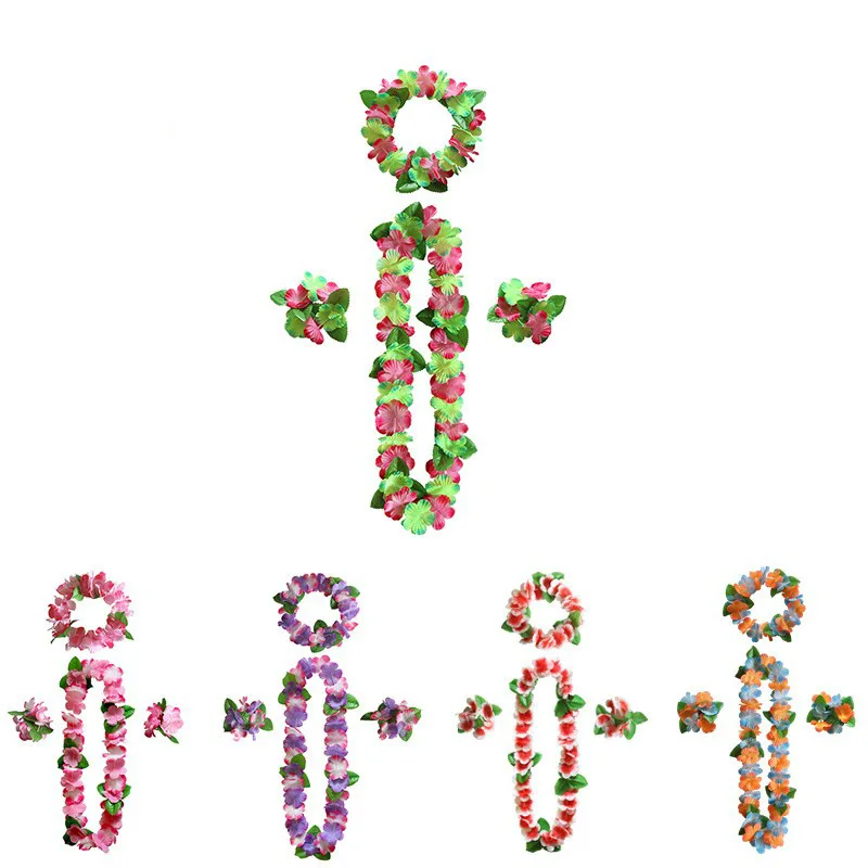 4 قطعة/المجموعة الاصطناعي هاواي زهرة ليس جارلاند قلادة DIY ديكور الحفلات الديكور فستان بتصميم حالم حزب هاواي شاطئ متعة الزهور