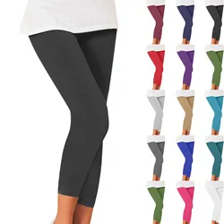 2023 New Women's Plus Size Summer Slim Waist Candy Color Stretch Leggings Capris Trousers Yoga Pencil Pants Crops For Female