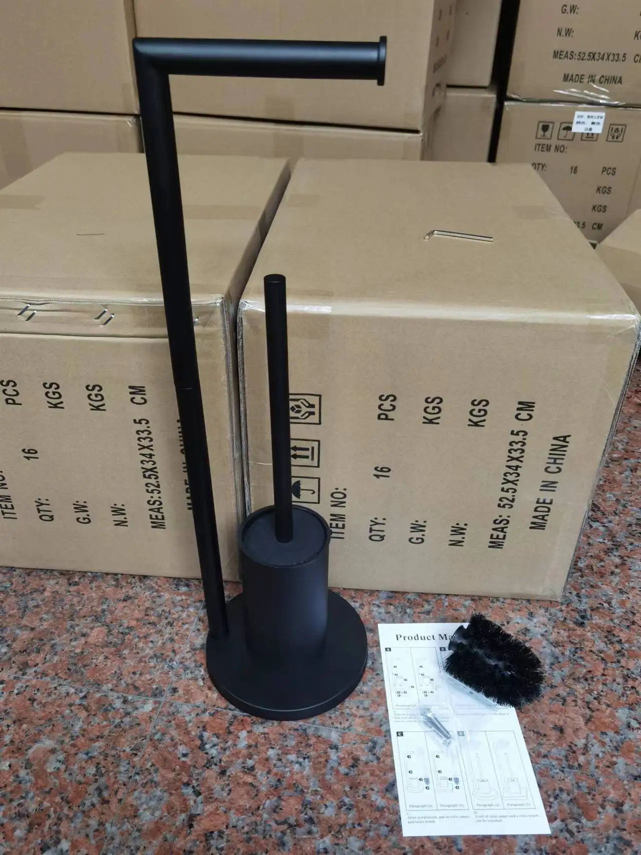 Floor Stand toilet brush holder with toilet paper holder stainless steel standing bathroom paper towel holder toilet brush