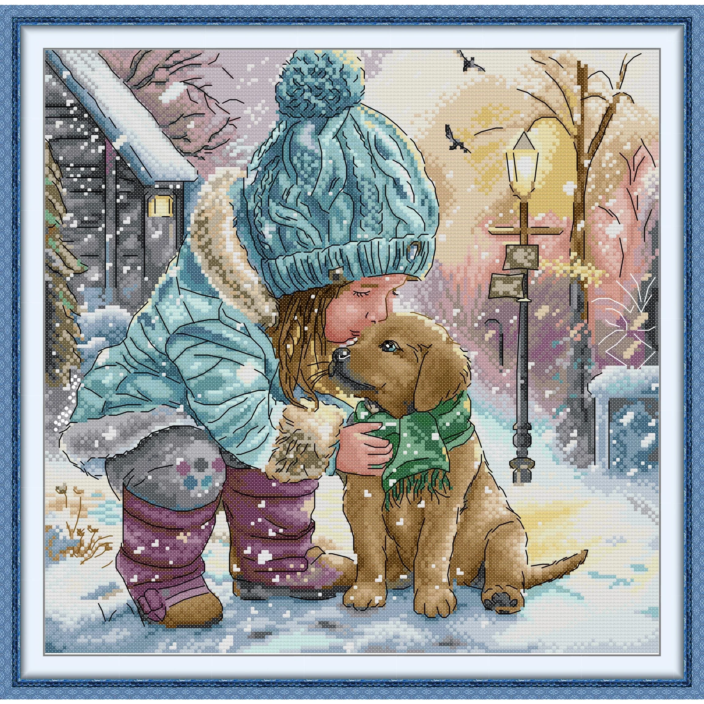 Joy Sunday, легкий узор для шитья для начинающих, набор для вышивки из штампованной ткани, зима с хорошим другом