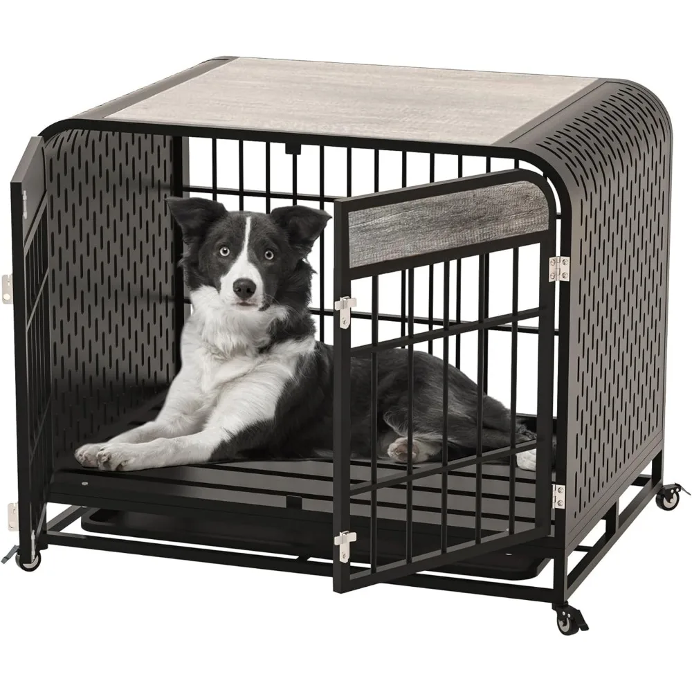

Heavy Duty Dog Crate 42'', Furniture Style Large Dog Kennel, Wooden Dog Crate Table, Indoor House Rustic Brown