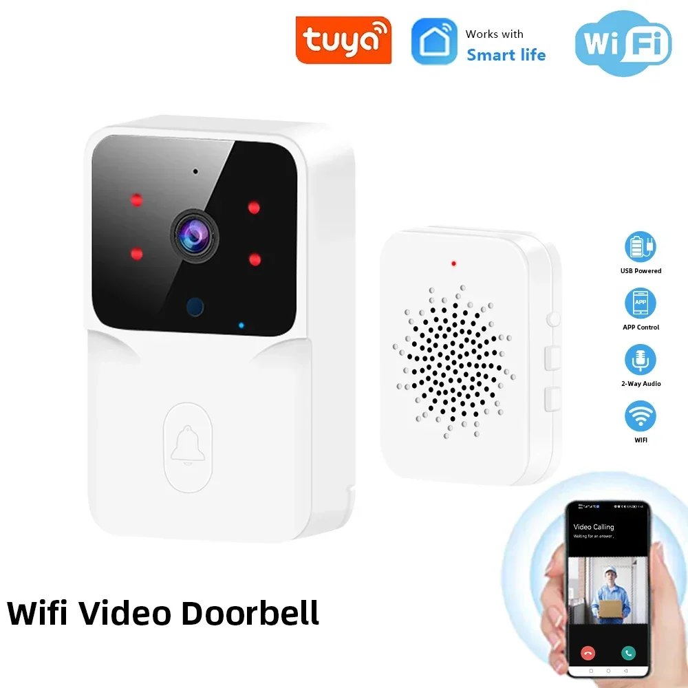 Tuya WiFi Doorbell, Wireless Camera Bell, Alexa & Google Compatible, DC/AC/Battery Powered, Home Security Solution