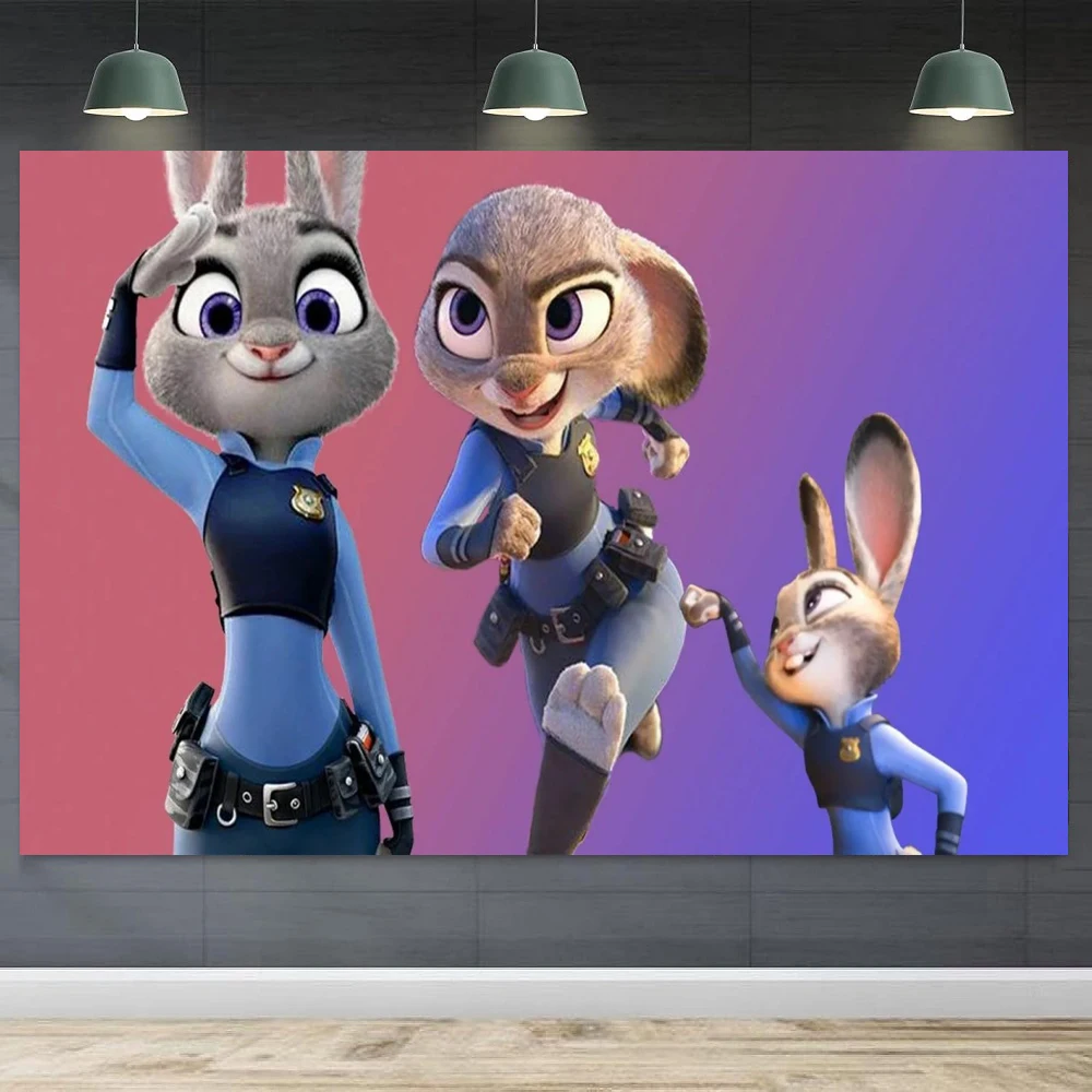 写真撮影の背景ジュディとニックアーチカバーズートピアバナーベビーシャワー子供の誕生日パーティーの背景をカスタマイズすることができます