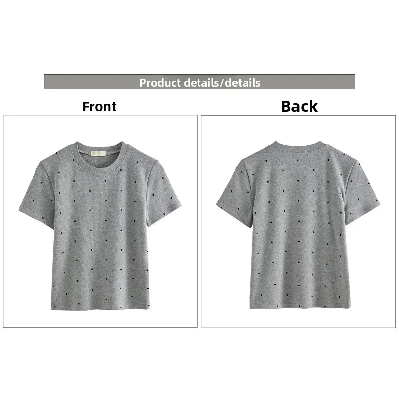 T-shirt estiva per ragazze con maniche corte a pois che riducono l'età, tessuto semplice e versatile, leggero e traspirante