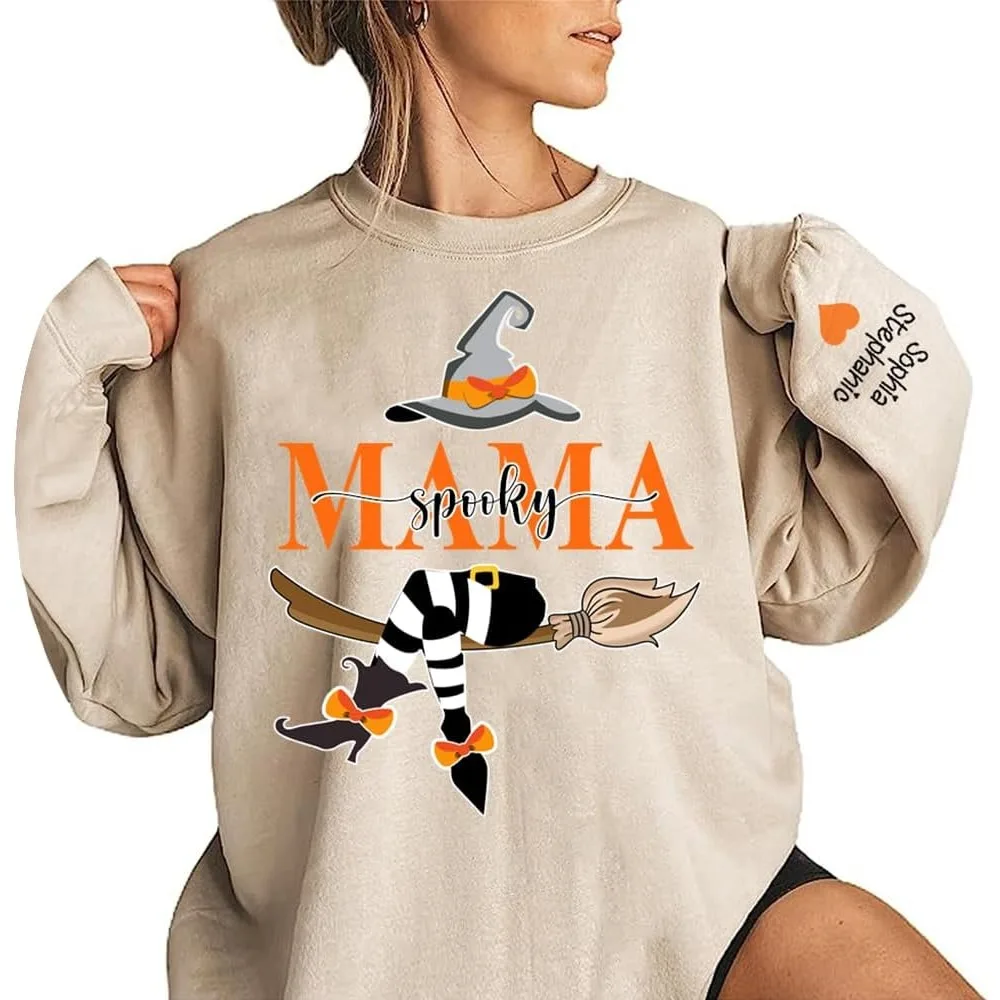 Spooky Mama Halloween Sweatshirt, Mamãe Bruxa Hoodie, O-pescoço, Temporada de outono, Mamãe Hoody