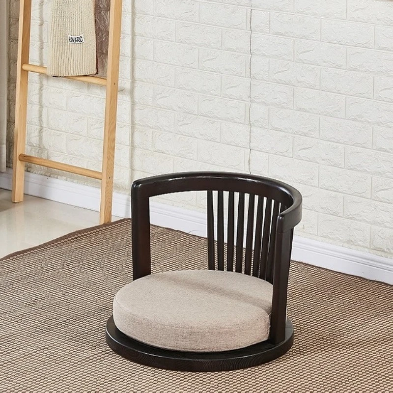 Silla de meditación japonesa Zaisu con reposabrazos con soporte trasero, Tatami de suelo tradicional asiático, sillón de madera maciza de fresno