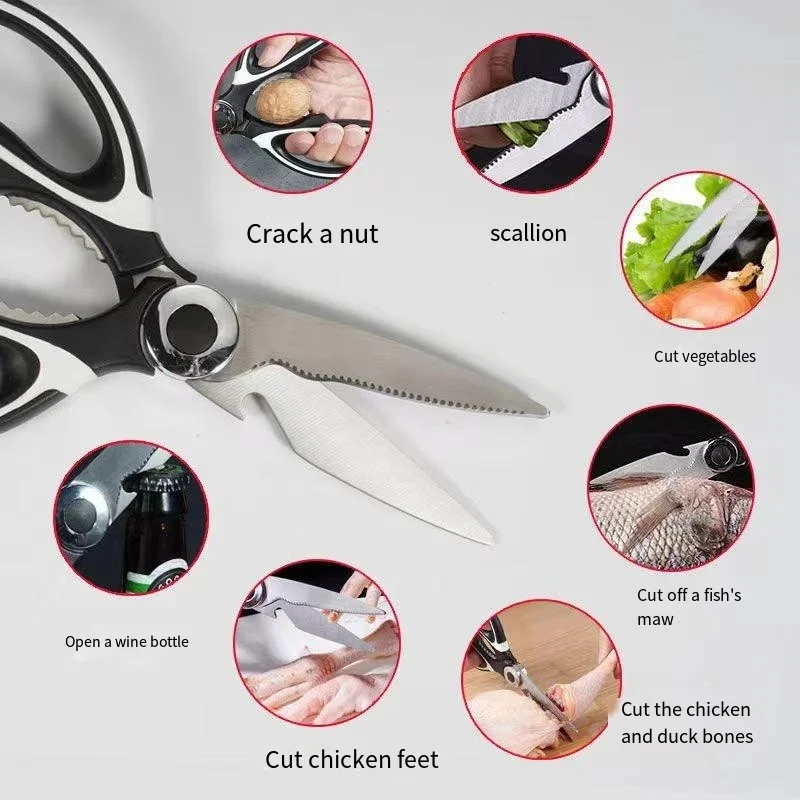 Multifunctional Stainless Steel Kitchen Scissors Household Heavy‑Duty Shears for Fish Poultry Vegetables