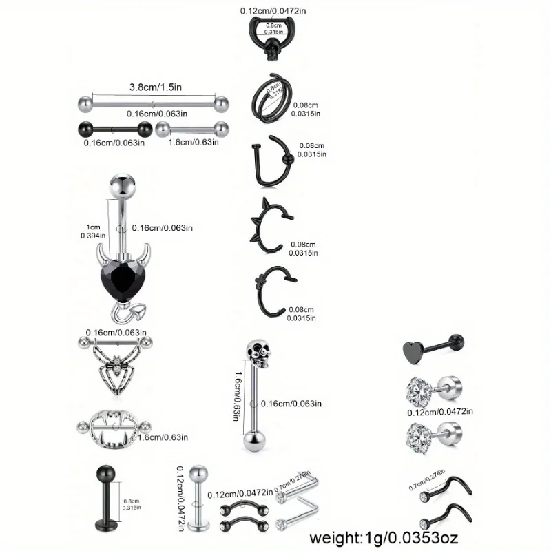 Halloween Body Piercing Nose Rings, Fake Lip Rings, Cartilage Earrings, Tongue Rings, Nipple Rings, Septum Rings, Rook Earrings