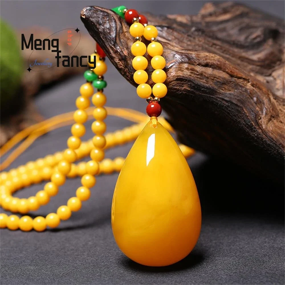 

Natural Beeswax Amber Pendant Baltic Chicken Oil Yellow Sweater Chain Exquisite High-grade Fashion Luxury Jewelry Holiday Gifts