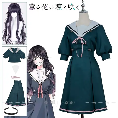 Anime Kaoru Hana wa Rin to Saku Kaoruko Waguri Cosplay Costume Wig School Uniform Dress For Women Girls Headband Props Halloween