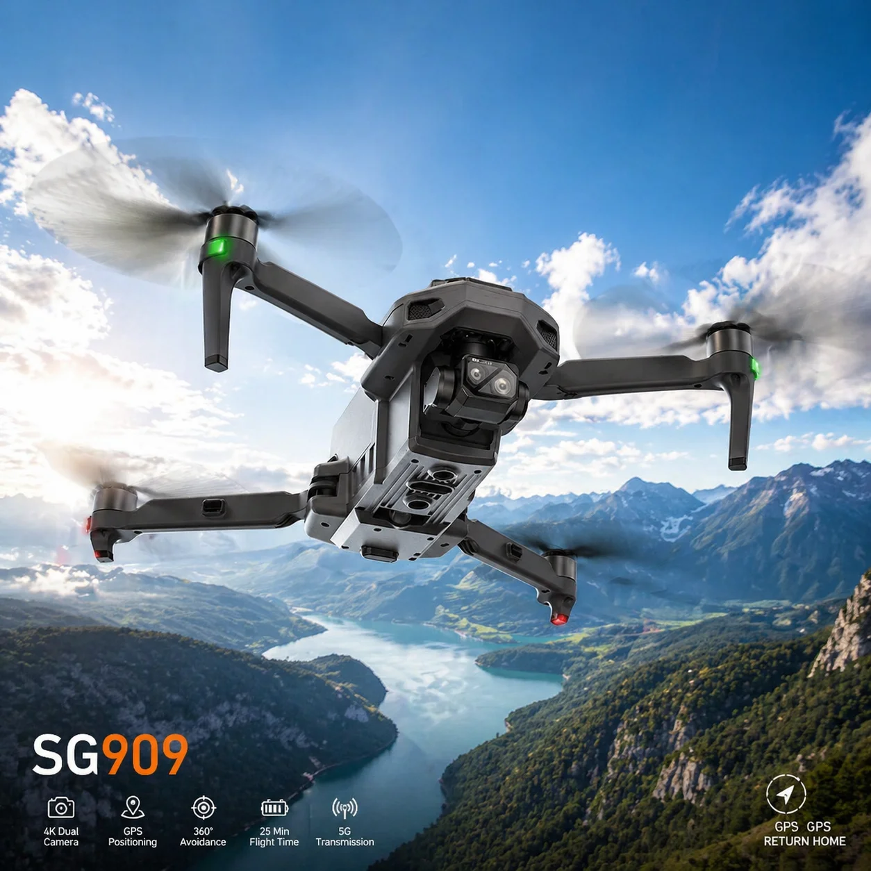 

GPS Drone 7.2" HD Screen Controller Brushless 8K Dual Camera Optical Flow Airdrop Long Flight RC Quadcopter 64G SG909 2026