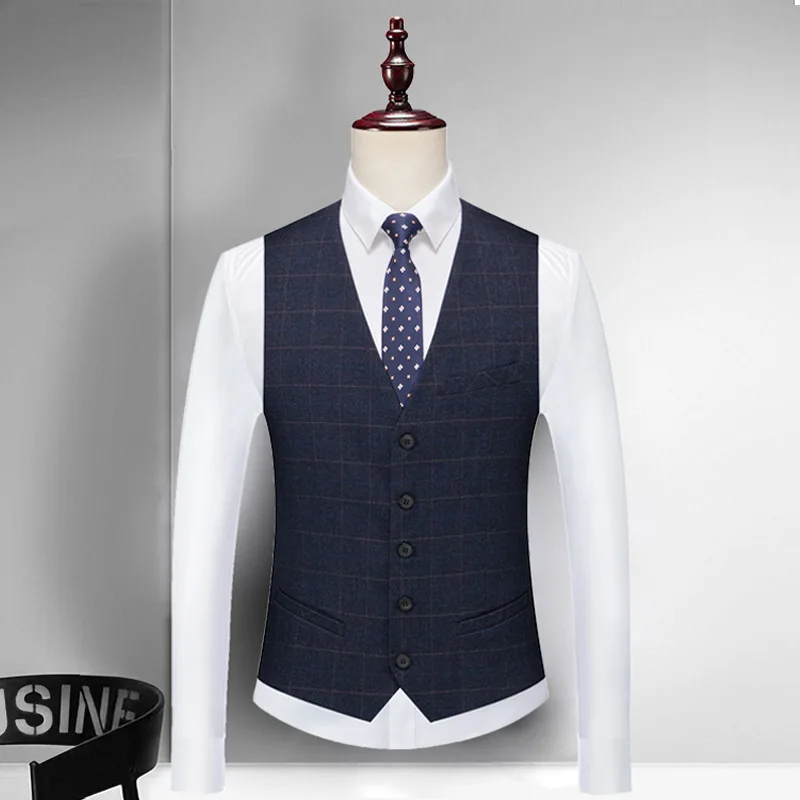 Men's G699296 Spring and Autumn Vest Groomsmen Brothers Suit Groom Wedding Plaid Slim Casual Suit Vest