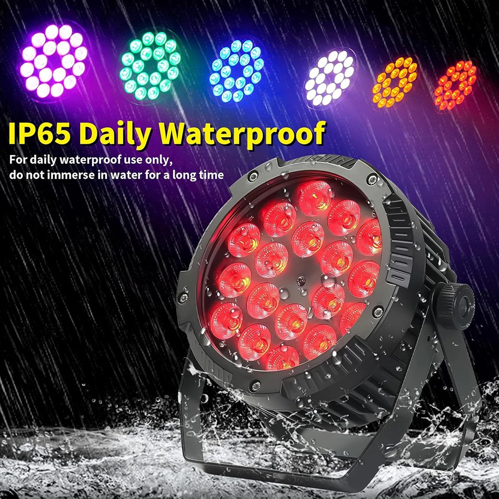18x18w IP65 Led Par Light RGBWA UV 6in1 Luce da palco muta impermeabile per esterni adatta per illuminazione paesaggistica per prestazioni all'aperto