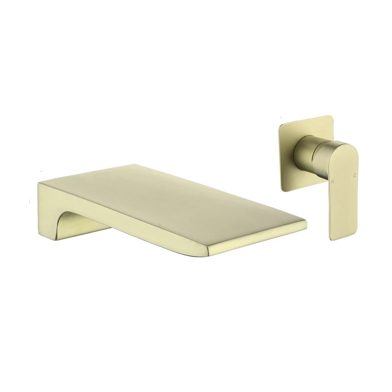 

Матовый золотой настенный смеситель для раковины с одной ручкой и водопадом для ванной комнаты