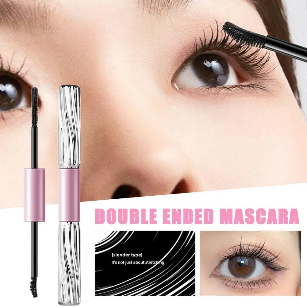 Double Ended Mascara Black Mascara Waterproof Silk Volume Lengthening Double Fiber Makeup Mascara Eye Cosmetics Curling