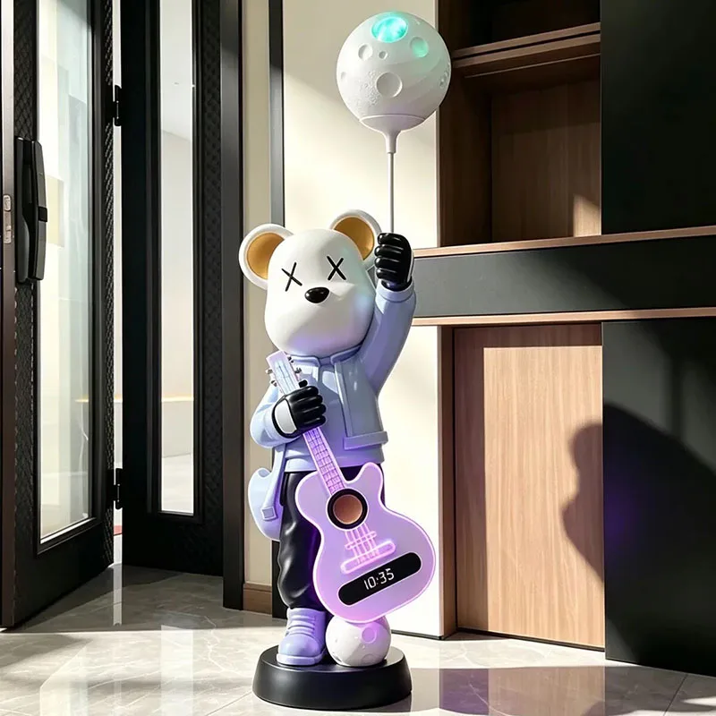 Home Decor Vitality Bear Resin Statue Floor Ornament Living Room Creative Guitar Bluetooth Speaker Sculpture Housewarming Gifts