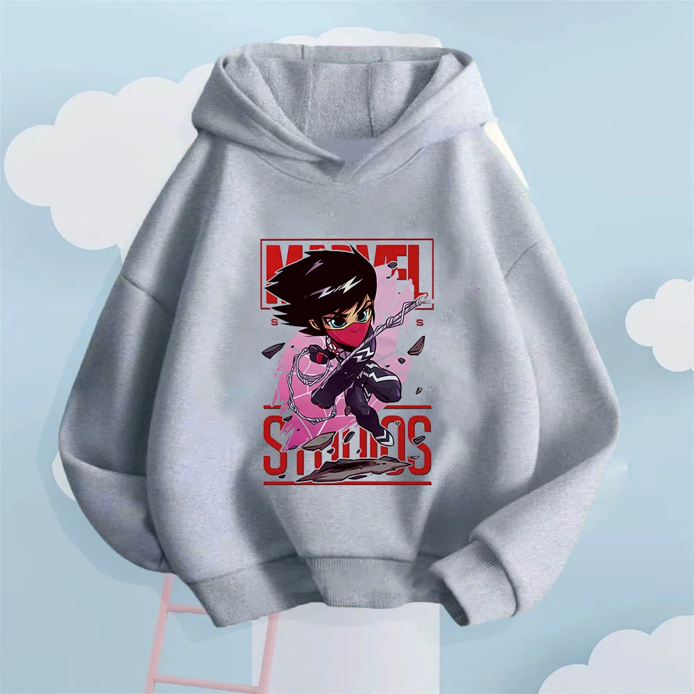 

Kids' hooded sweatshirt with Marvel Spider-Man print, autumn and winter street style, casual long-sleeved top for boys and girls
