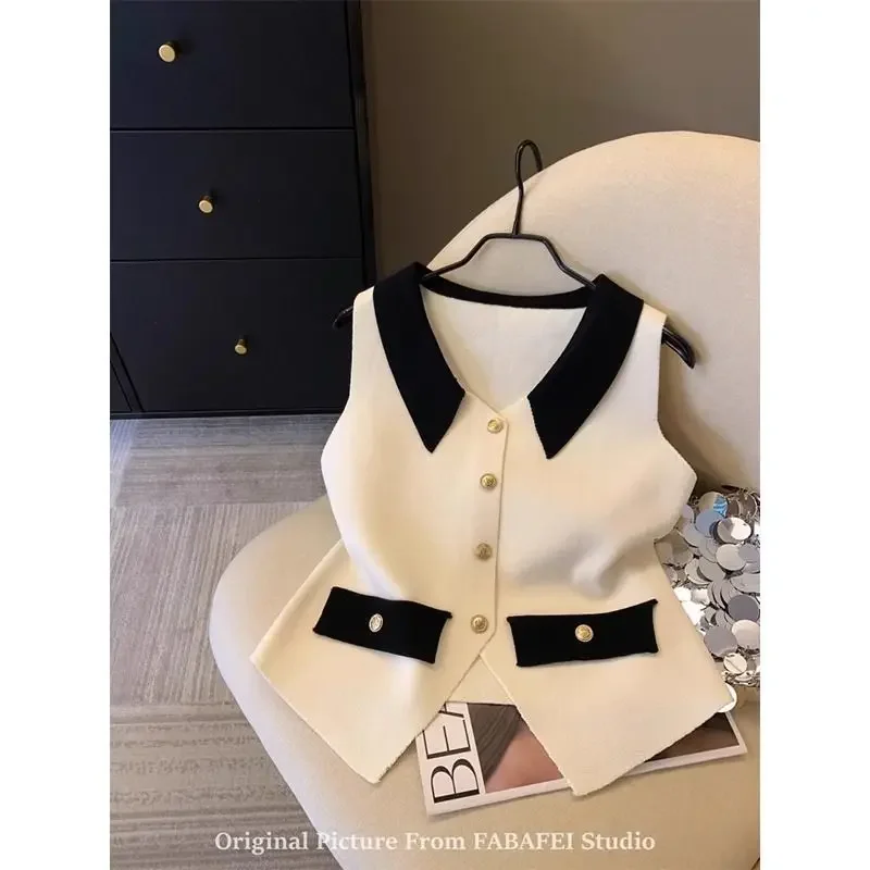 

Women Summer Simplicity Office Lady Contrasting Colors Slim Knitting Tank Top Ladies Fashion All-match Temperament Trend Tops