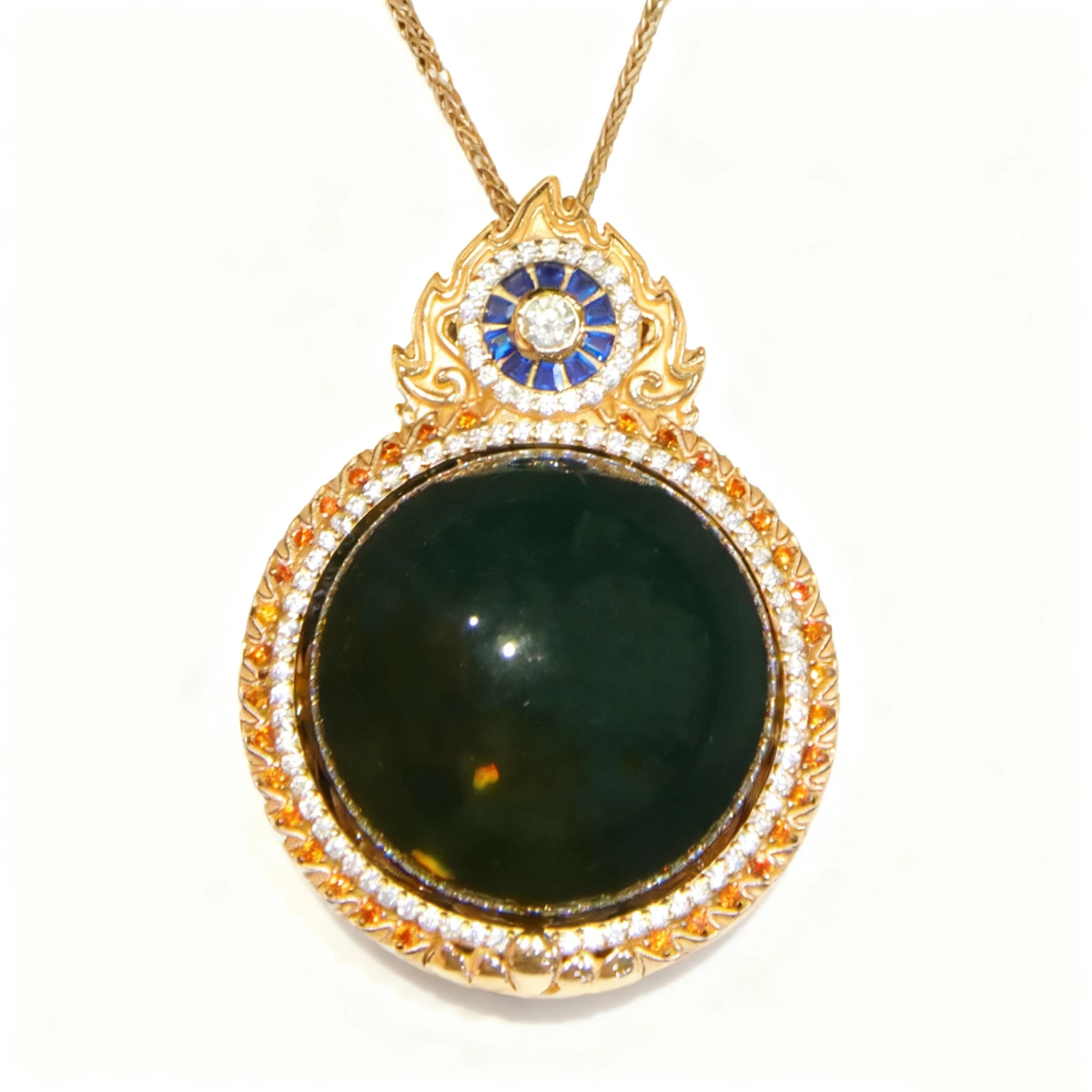 Mexican Blue Amber Silver Pendant 23mm Handmade Jewelry Floral Carving Vintage Luxury Adjustable Necklace